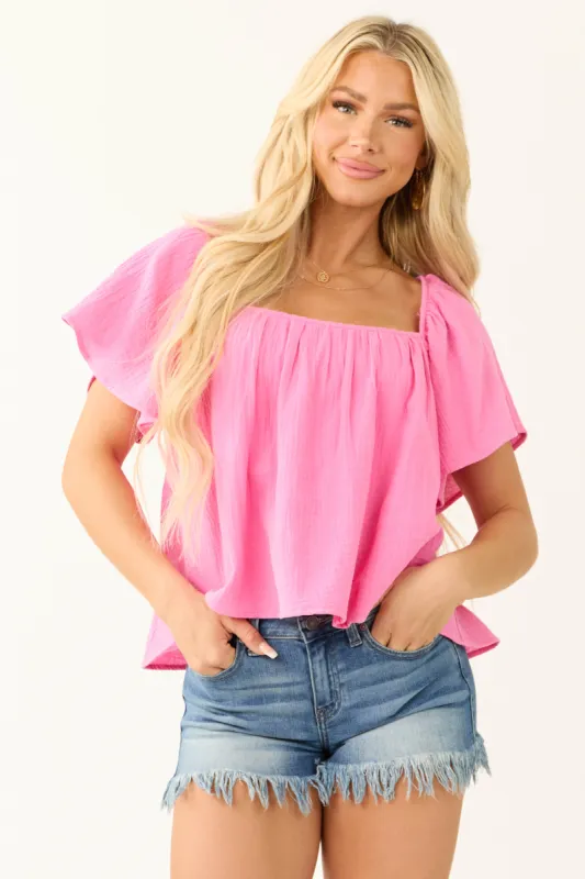 Bubblegum Square Neck Short Sleeve Top sold by Lime Lush