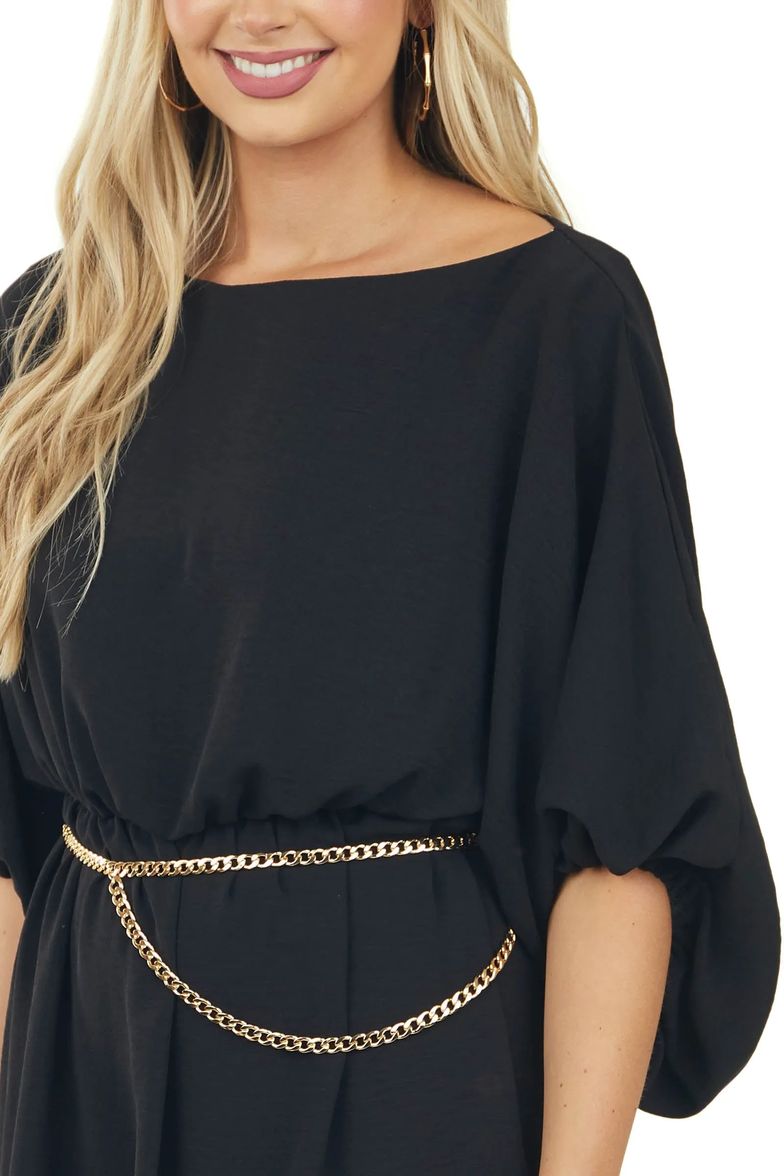 Black Boat Neck Cinched Waist Mini Dress sold by Lime Lush product image thumbnail 5