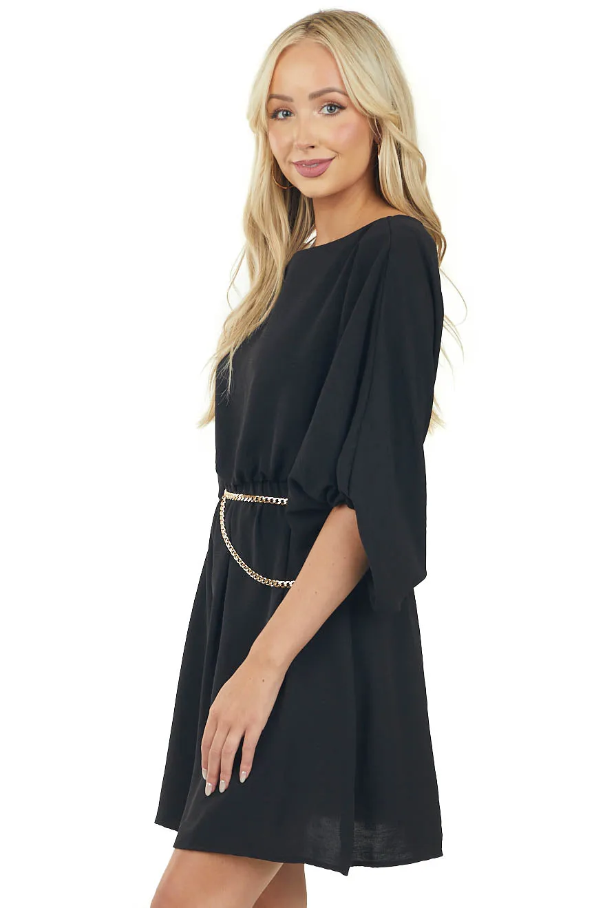 Black Boat Neck Cinched Waist Mini Dress sold by Lime Lush product image thumbnail 3