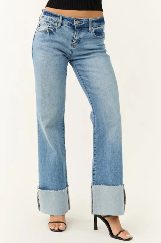 KanCan Medium Wash Cuffed Hem Flare Leg Jeans sold by Lime Lush