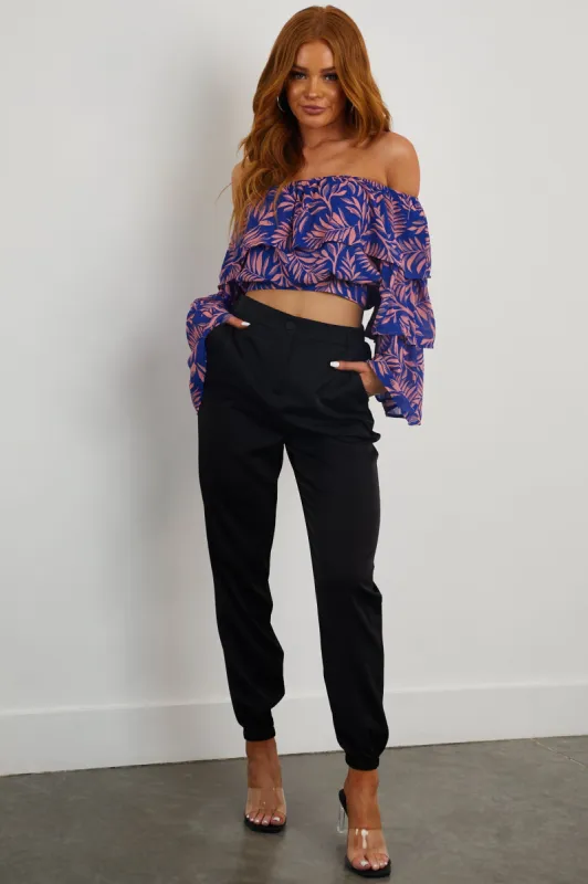 Black Zipper Fly Satin Jogger Pants with Pockets sold by Lime Lush