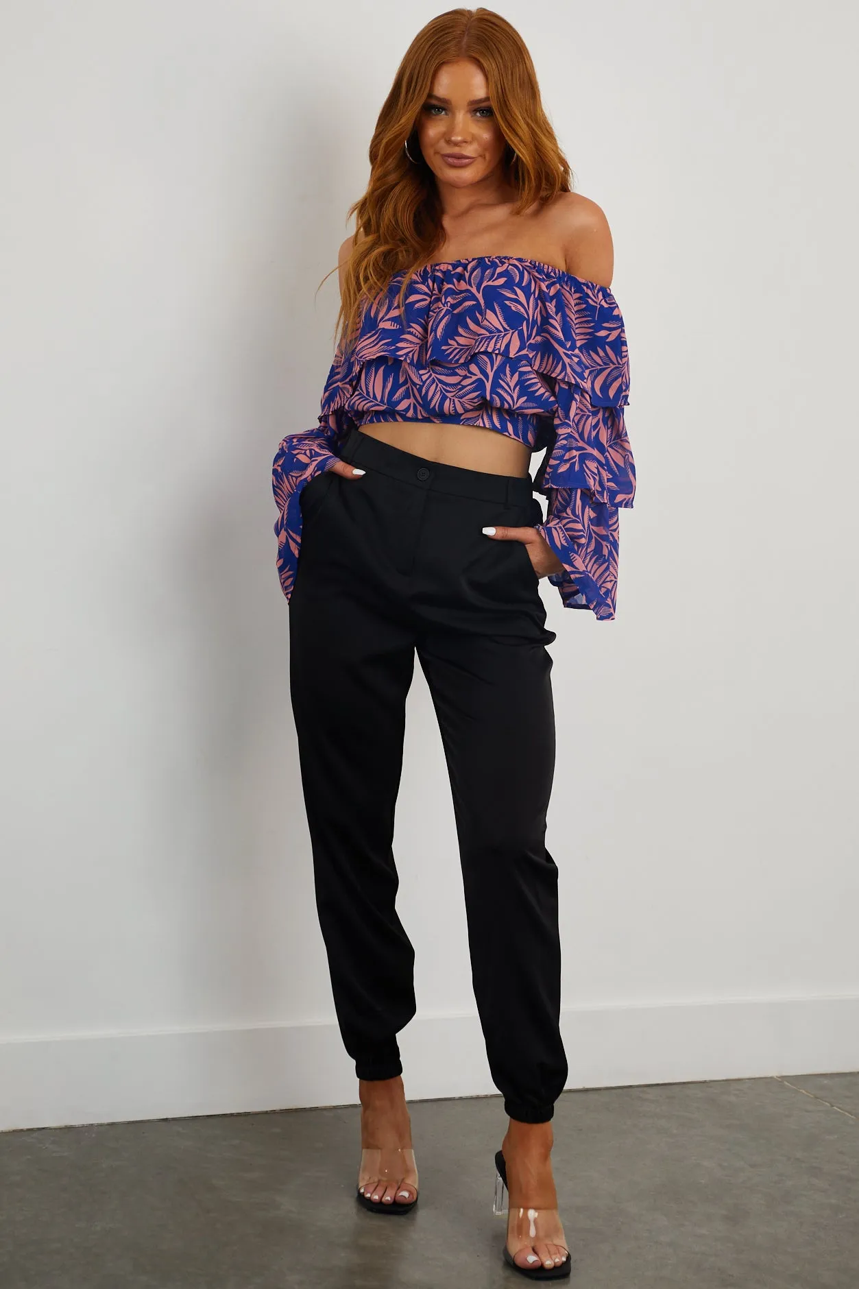 Black Zipper Fly Satin Jogger Pants with Pockets sold by Lime Lush