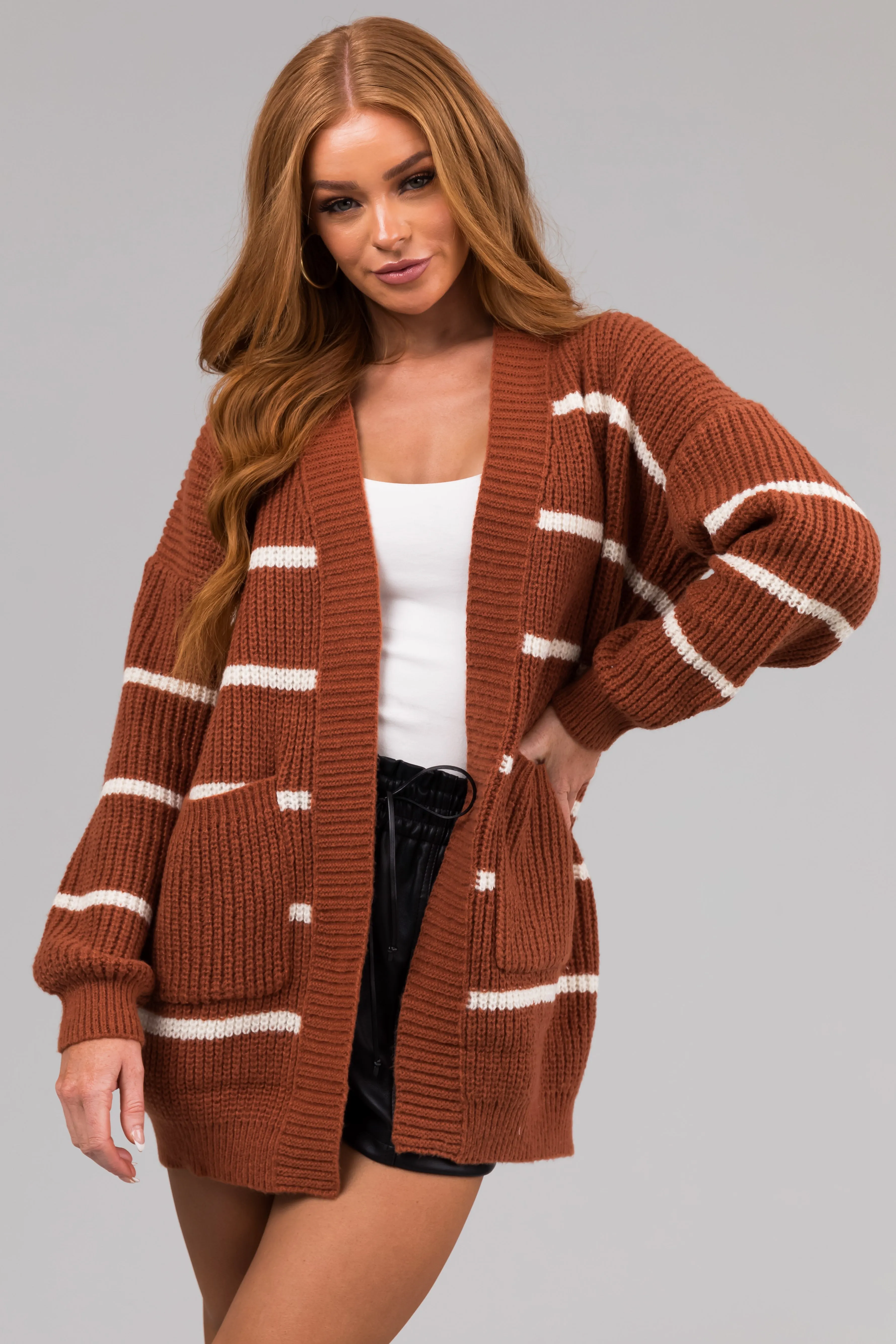 Spice and Cream Oversized Striped Cardigan sold by Lime Lush