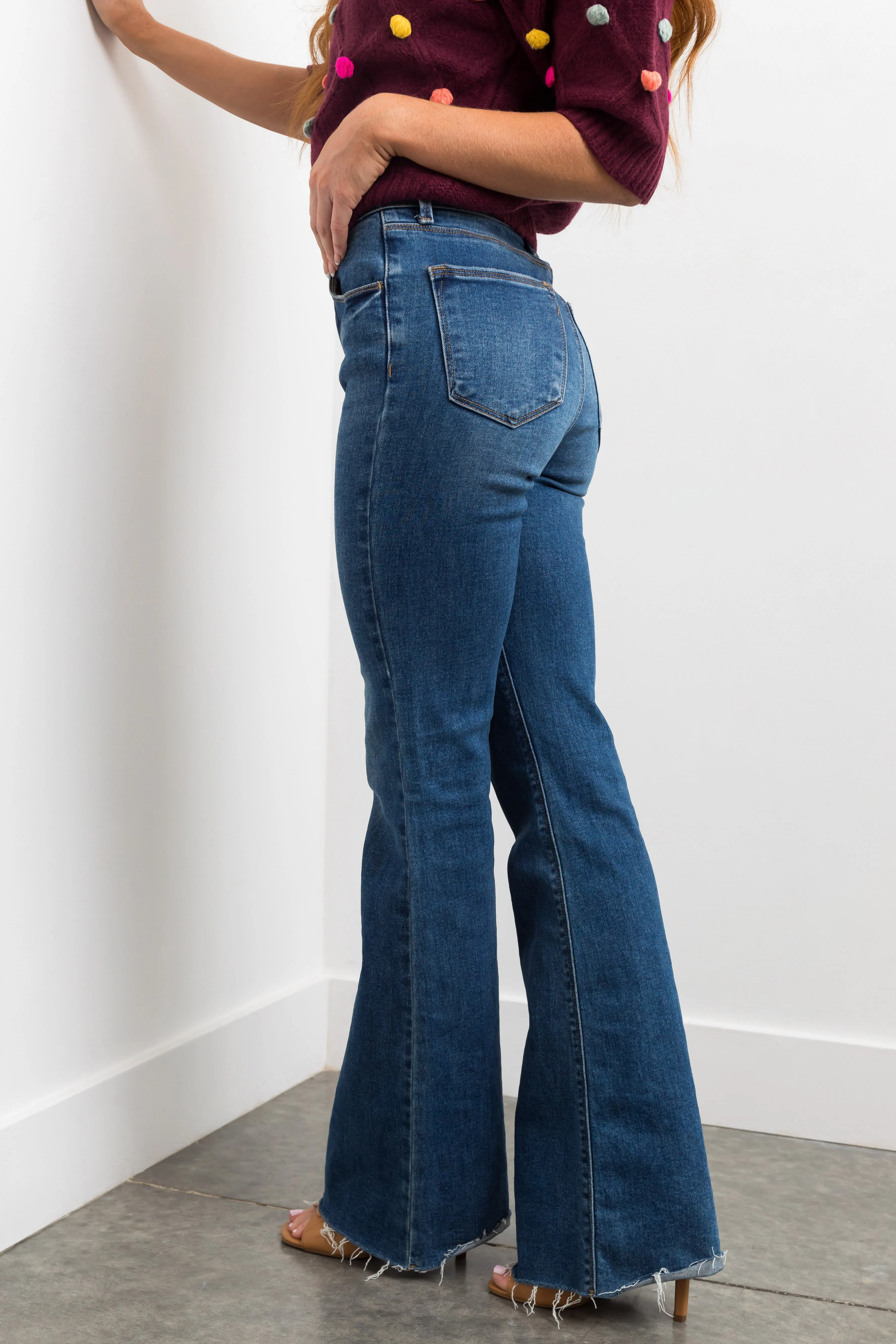 Risen Medium High Rise Raw Hem Bootcut Jeans sold by Lime Lush product image thumbnail 3