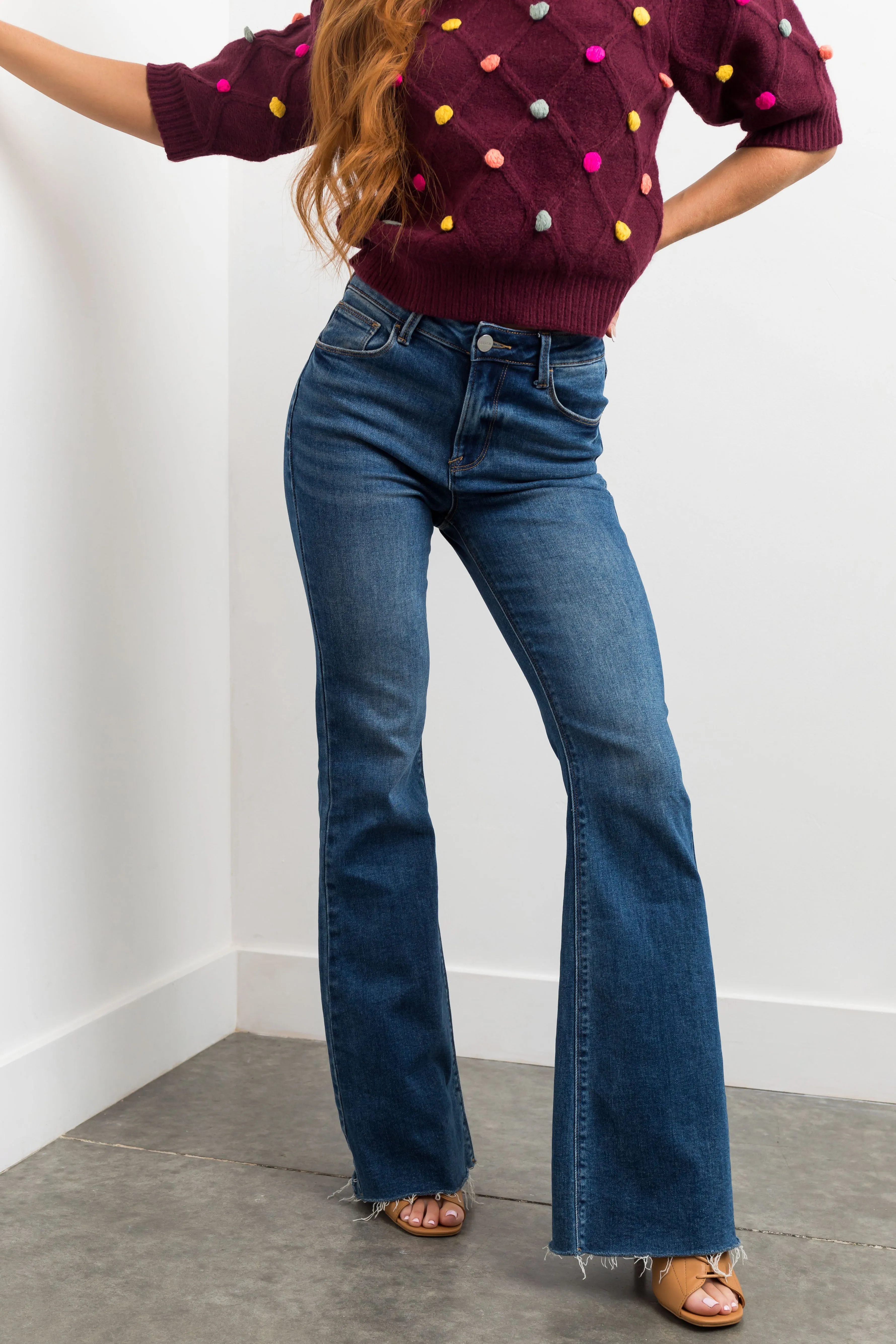 Risen Medium High Rise Raw Hem Bootcut Jeans sold by Lime Lush product image thumbnail 2