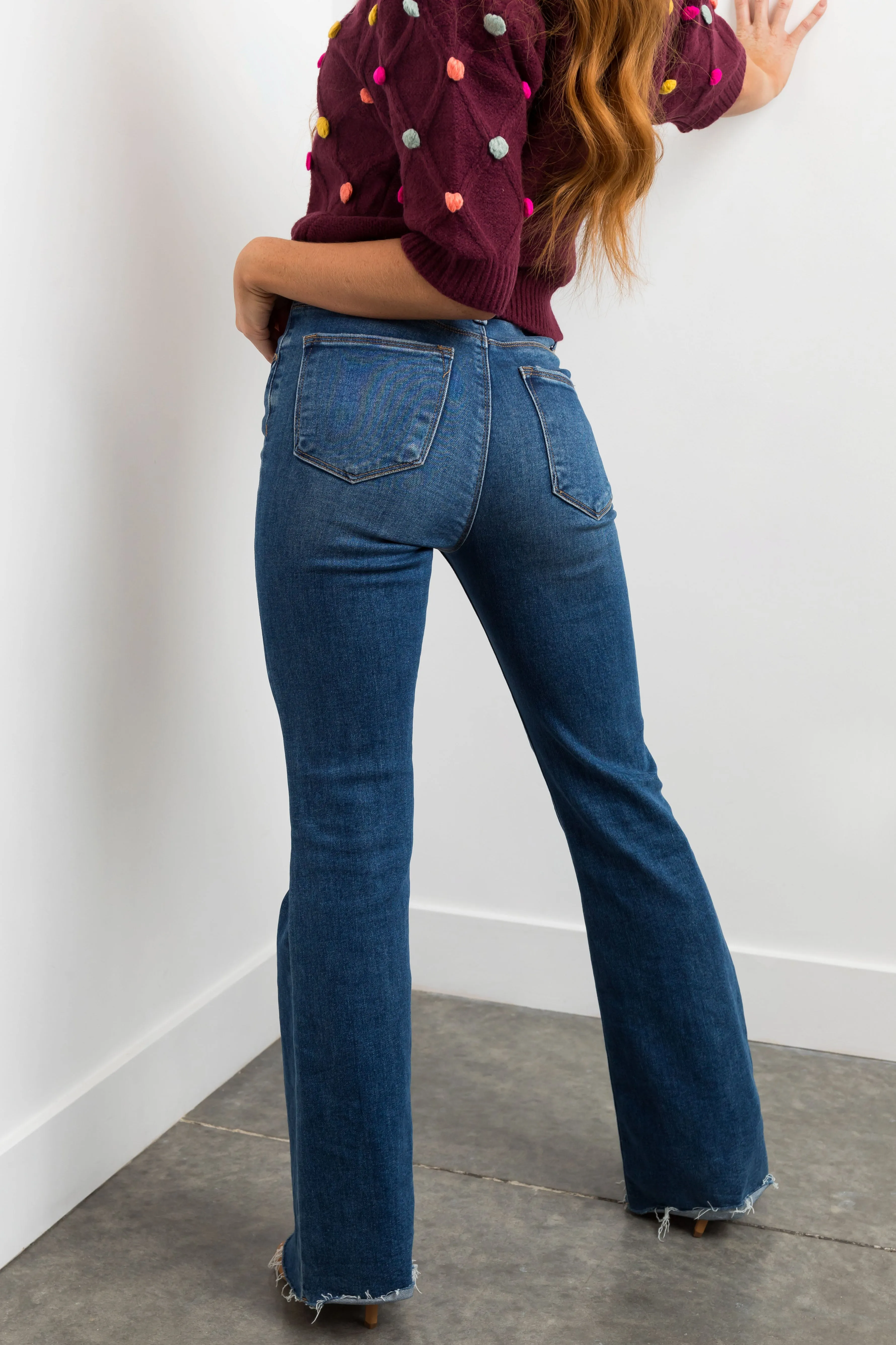 Risen Medium High Rise Raw Hem Bootcut Jeans sold by Lime Lush product image thumbnail 4