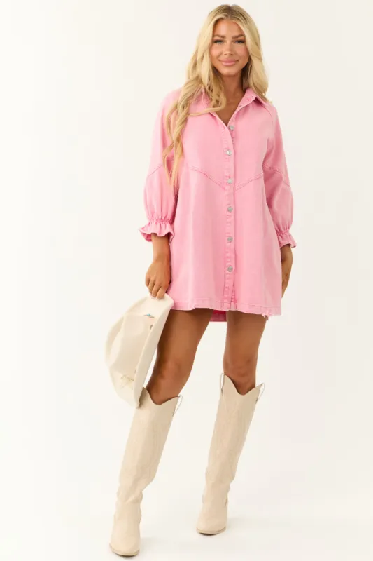Bubblegum Denim Button Down Mini Dress sold by Lime Lush
