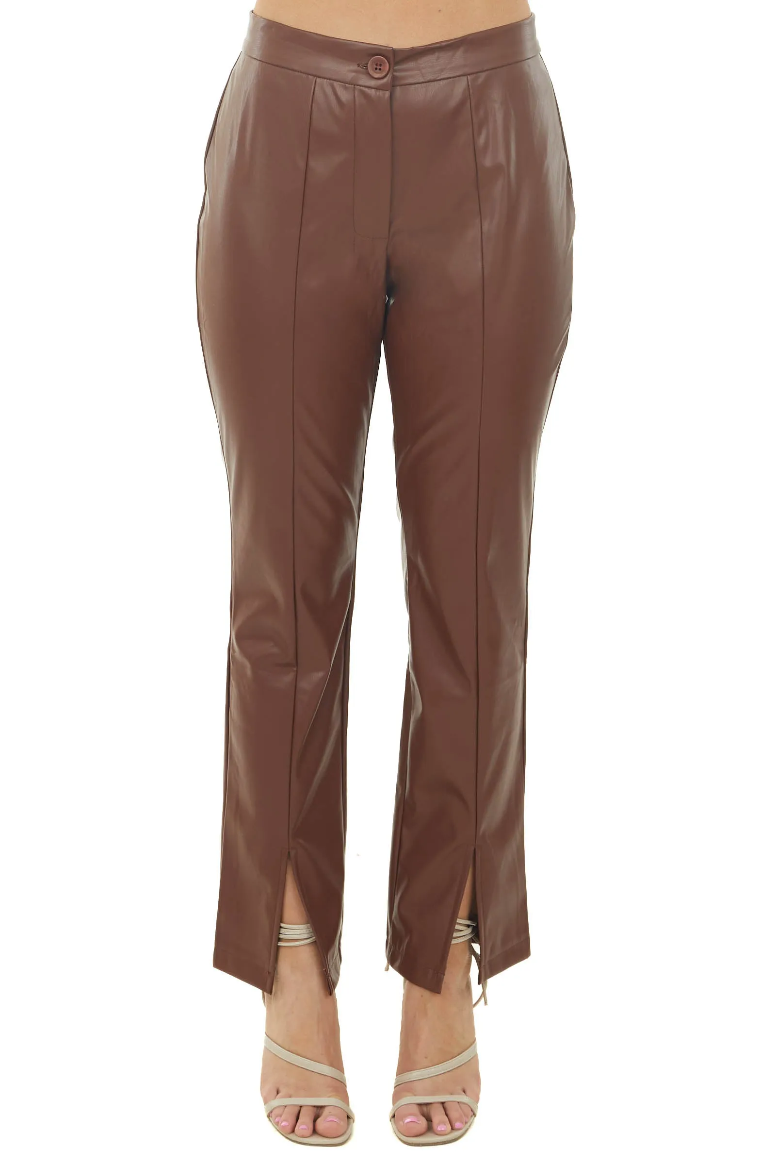 Spice Faux Leather Slit Hem Straight Pants sold by Lime Lush product image thumbnail 2