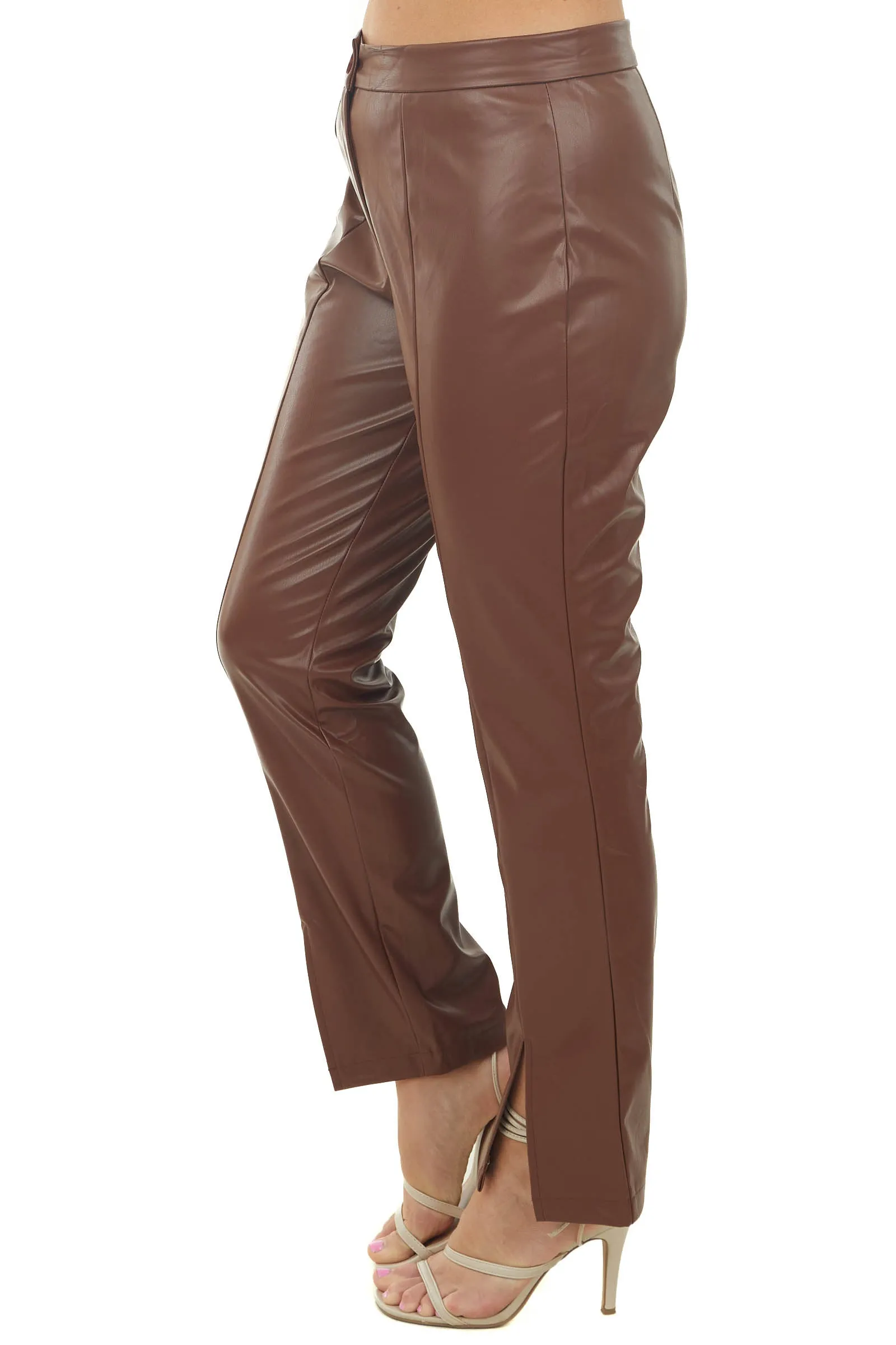 Spice Faux Leather Slit Hem Straight Pants sold by Lime Lush product image thumbnail 3
