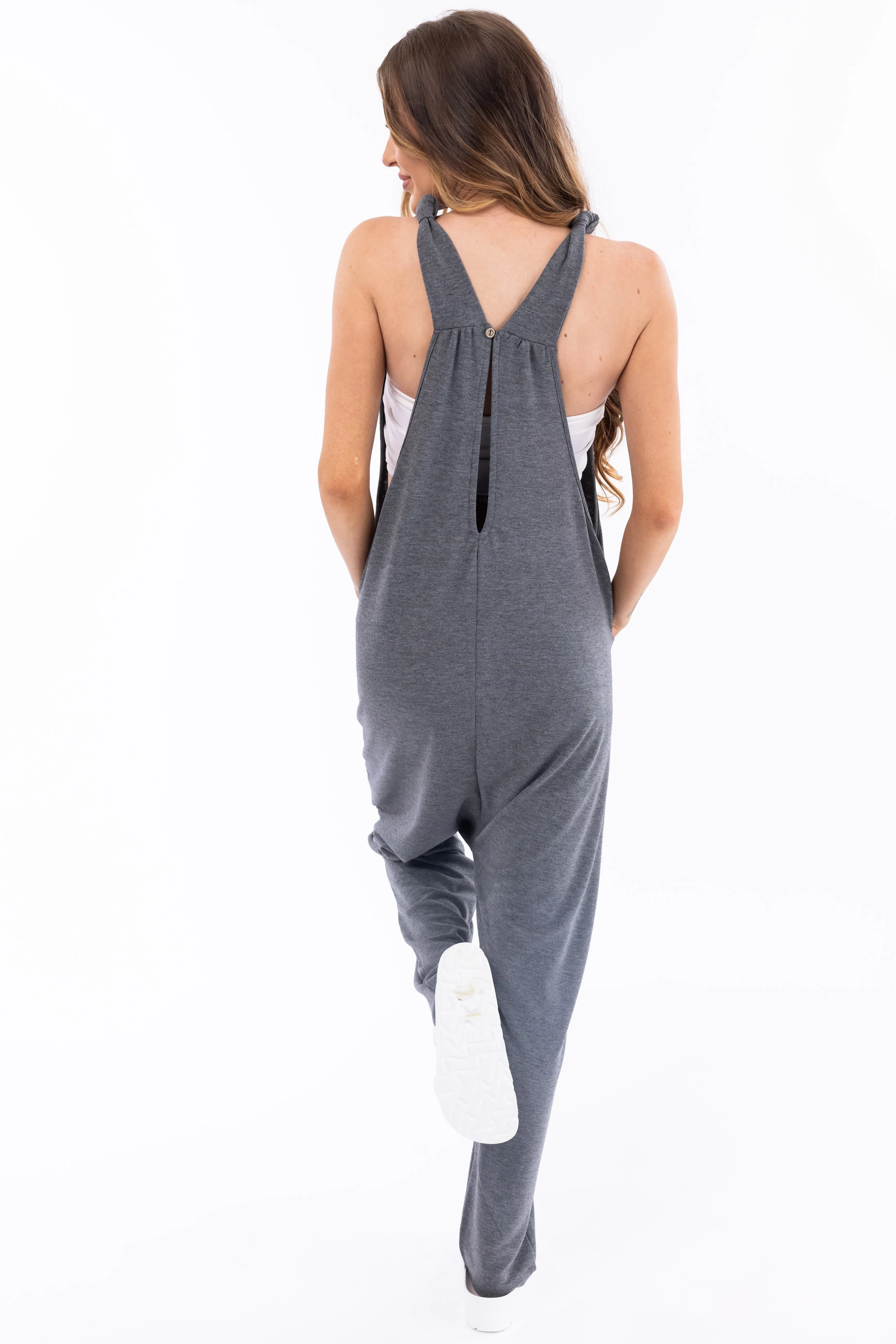 Graphite Knotted Strap Oversized Jumpsuit sold by Lime Lush product image thumbnail 5