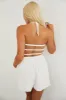 Off White Smocked Halter Neck Open Back Linen Romper sold by Lime Lush