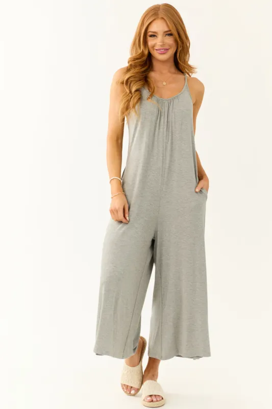 Heather Grey Sleeveless Loose Fit Soft Jumpsuit sold by Lime Lush