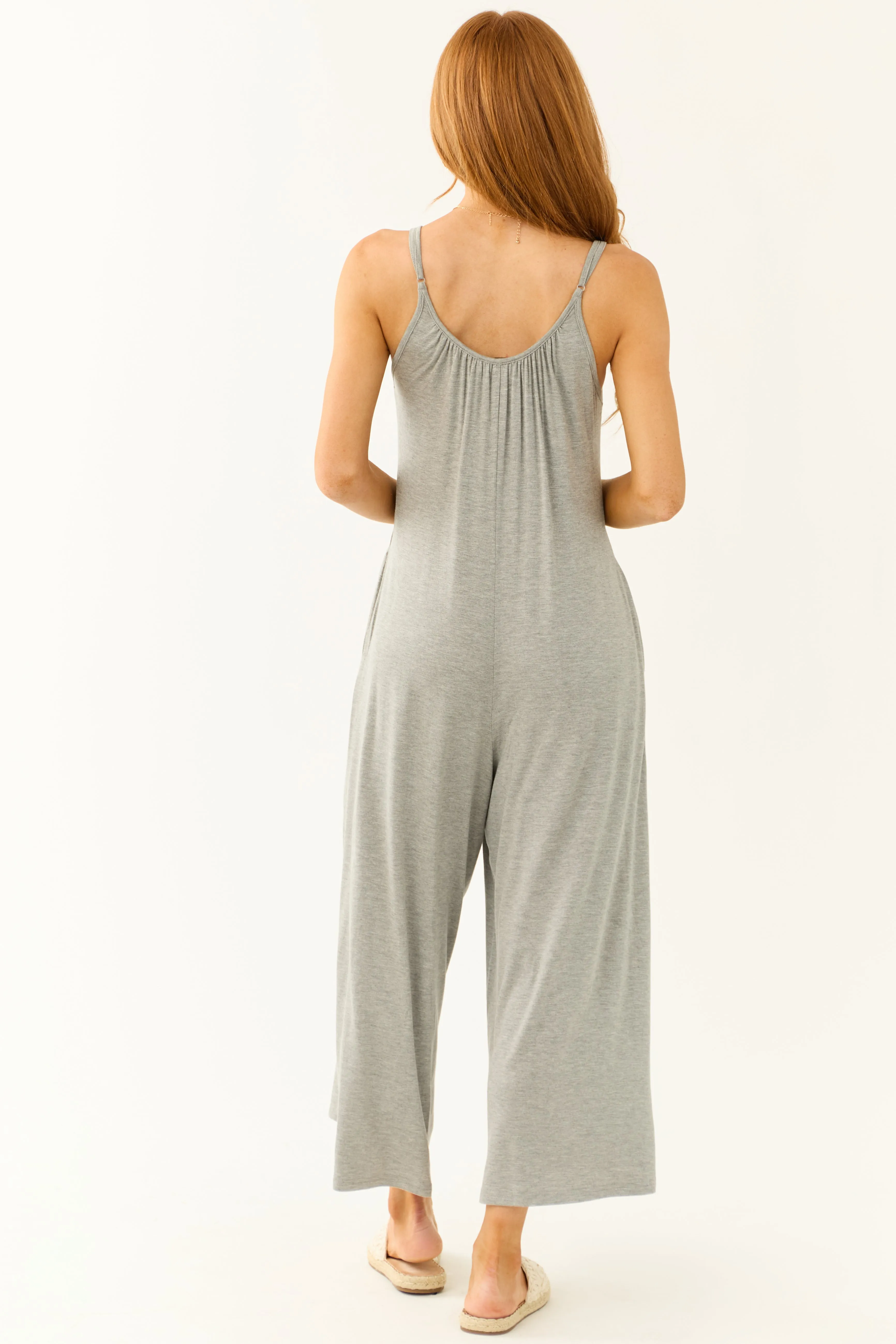 Heather Grey Sleeveless Loose Fit Soft Jumpsuit sold by Lime Lush product image thumbnail 4