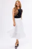Off White Pleated Elastic Waistband Midi Skirt sold by Lime Lush