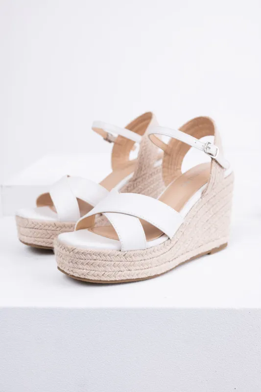 White Cross Strap Espadrille Wedge Heels sold by Lime Lush