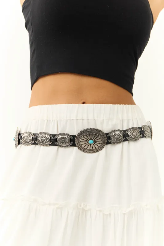 Black Concho Western Belt with Turquoise Detail sold by Lime Lush