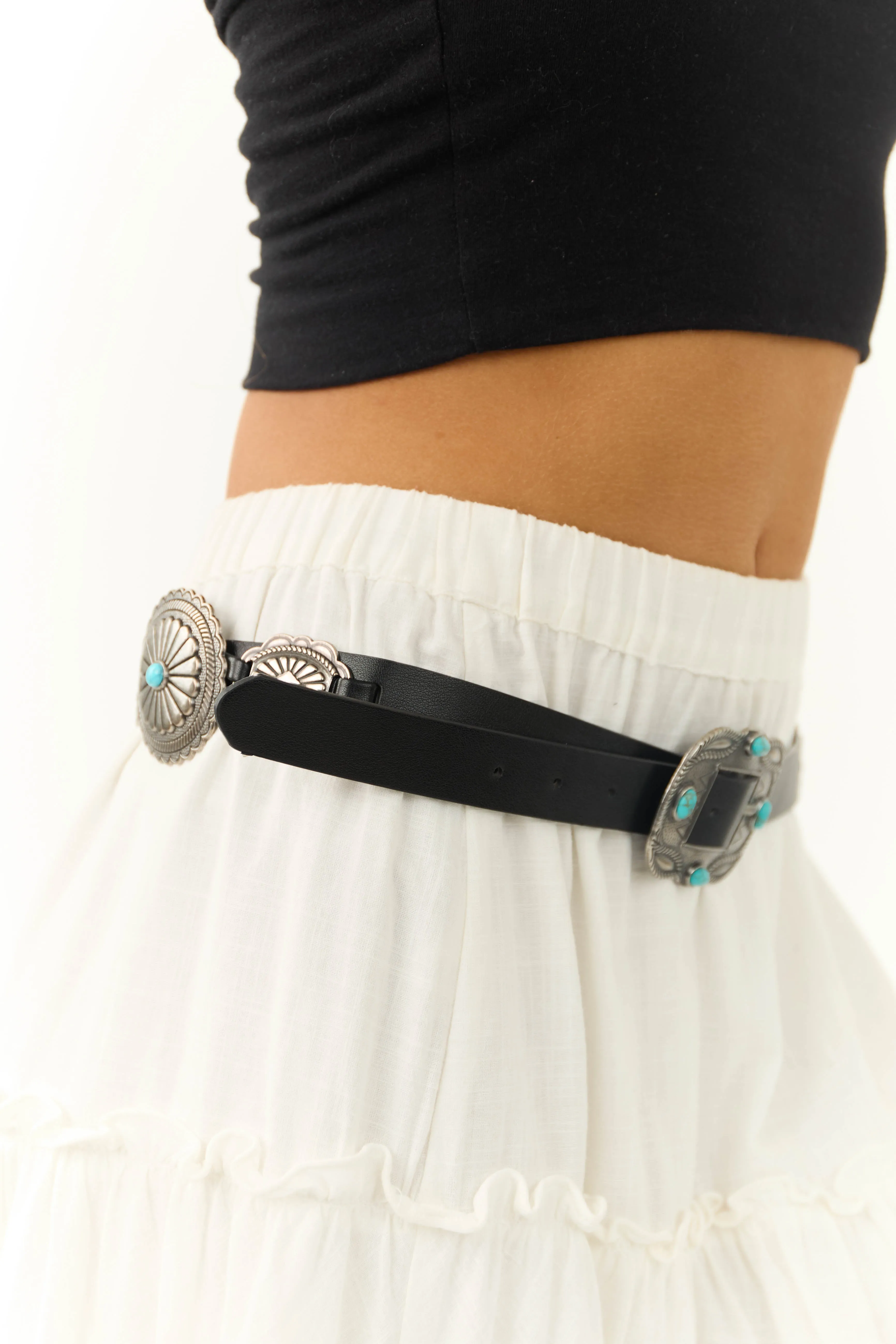 Black Concho Western Belt with Turquoise Detail sold by Lime Lush product image thumbnail 3