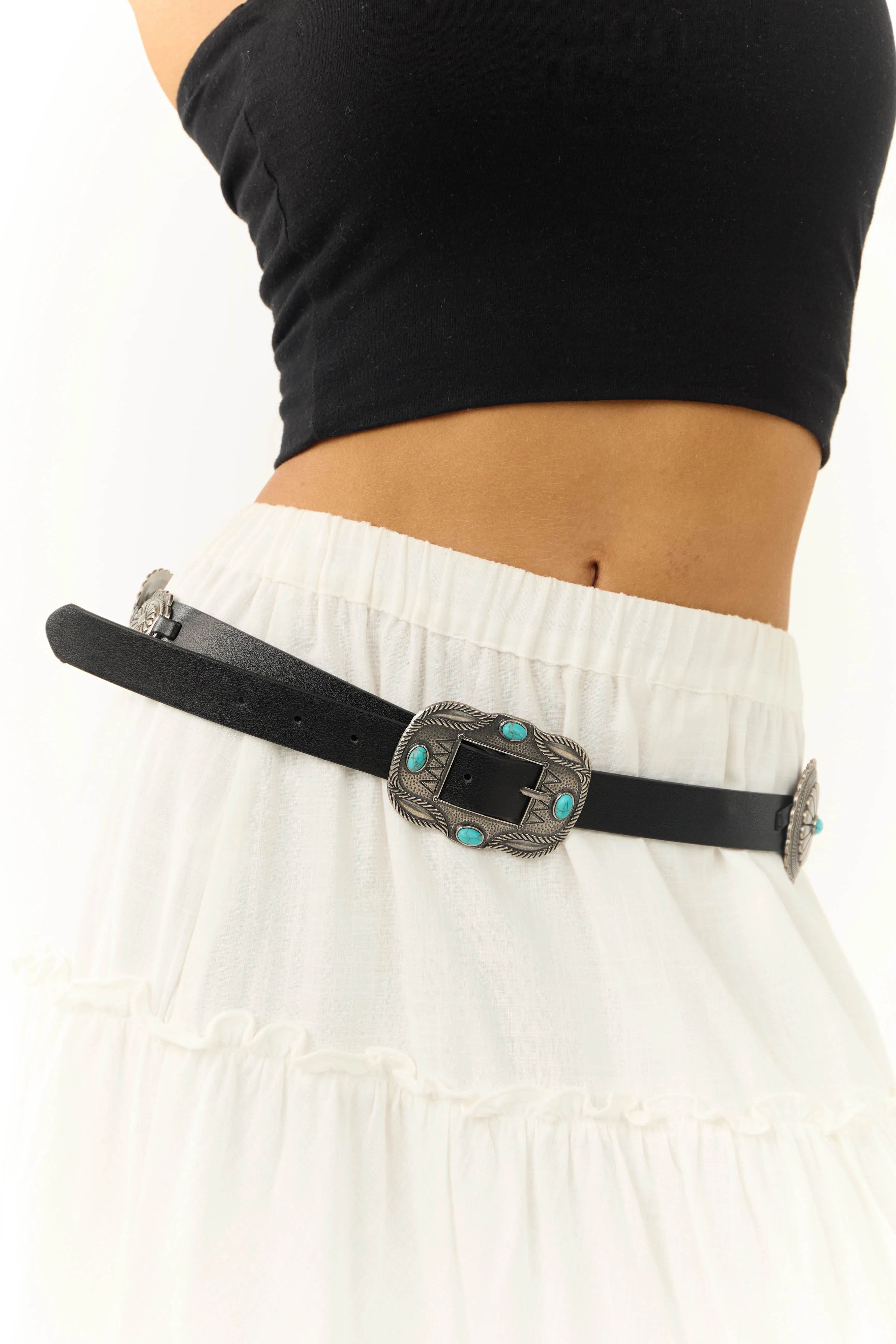 Black Concho Western Belt with Turquoise Detail sold by Lime Lush product image thumbnail 2