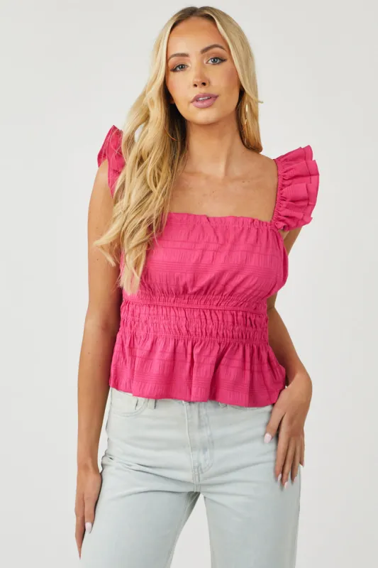 Raspberry Elastic Smocked Waist Sleeveless Woven Top sold by Lime Lush