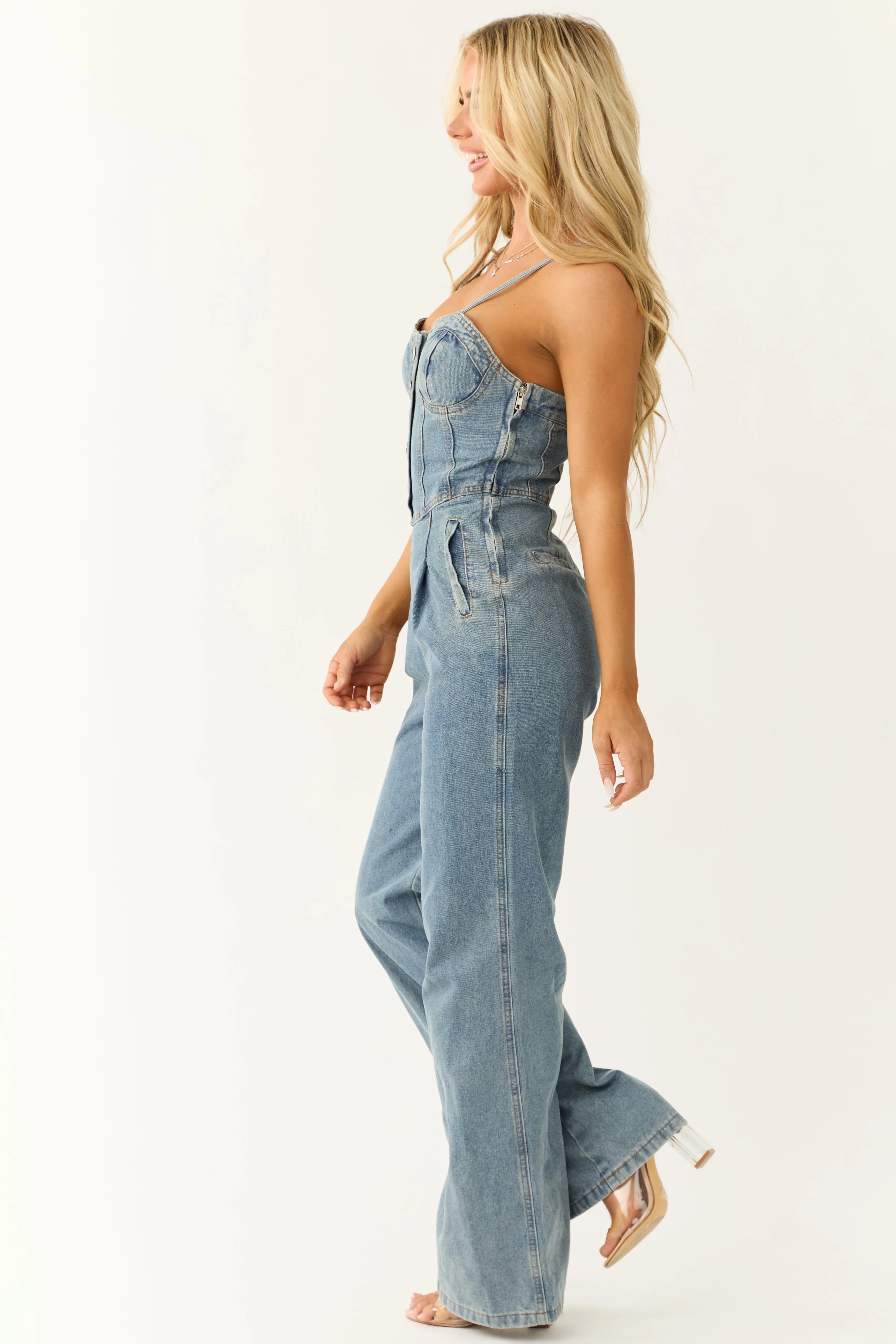 Medium Wash Denim Sweetheart Neck Jumpsuit sold by Lime Lush product image thumbnail 5
