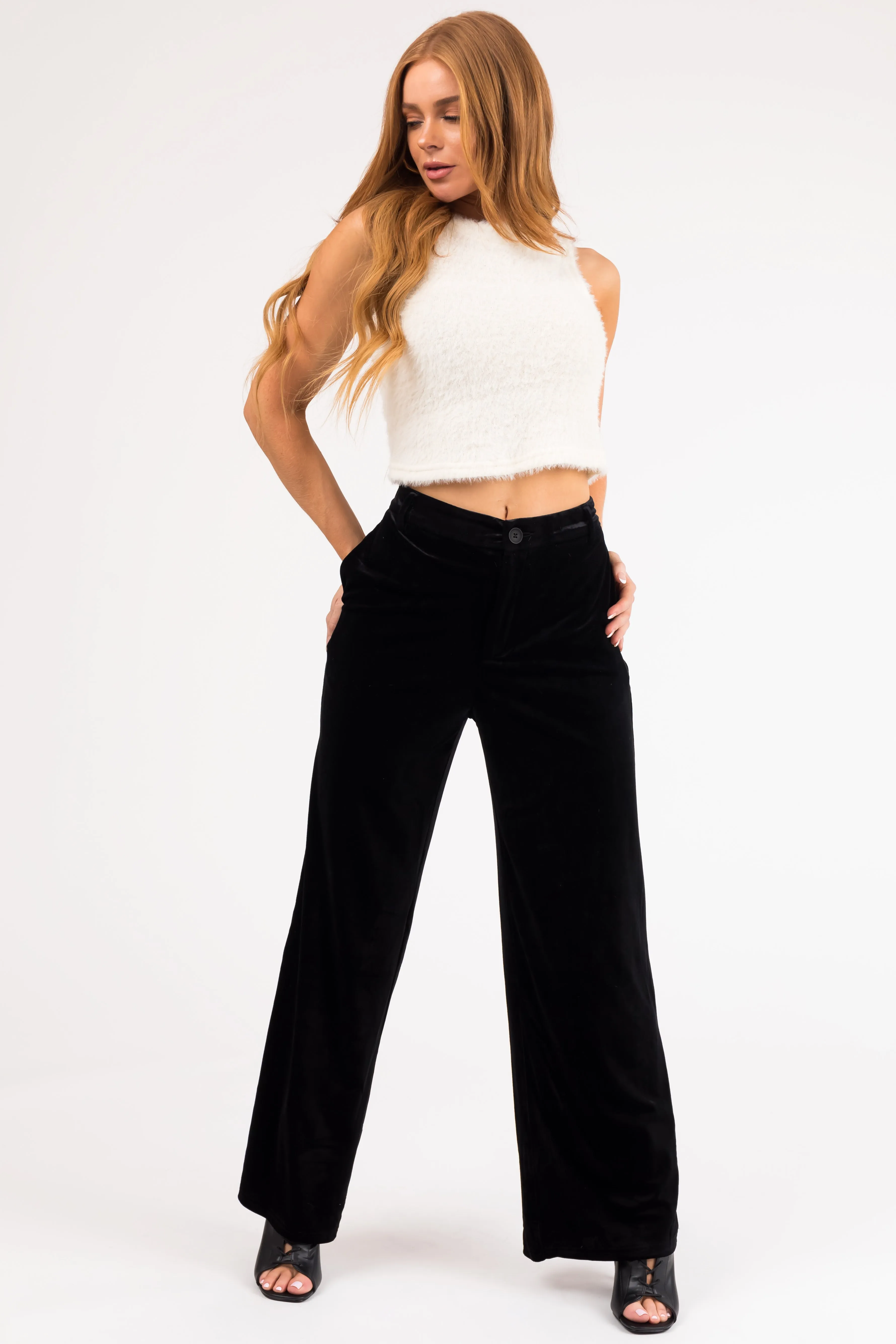 Black Velvet Wide Leg High Waisted Pants sold by Lime Lush product image thumbnail 5