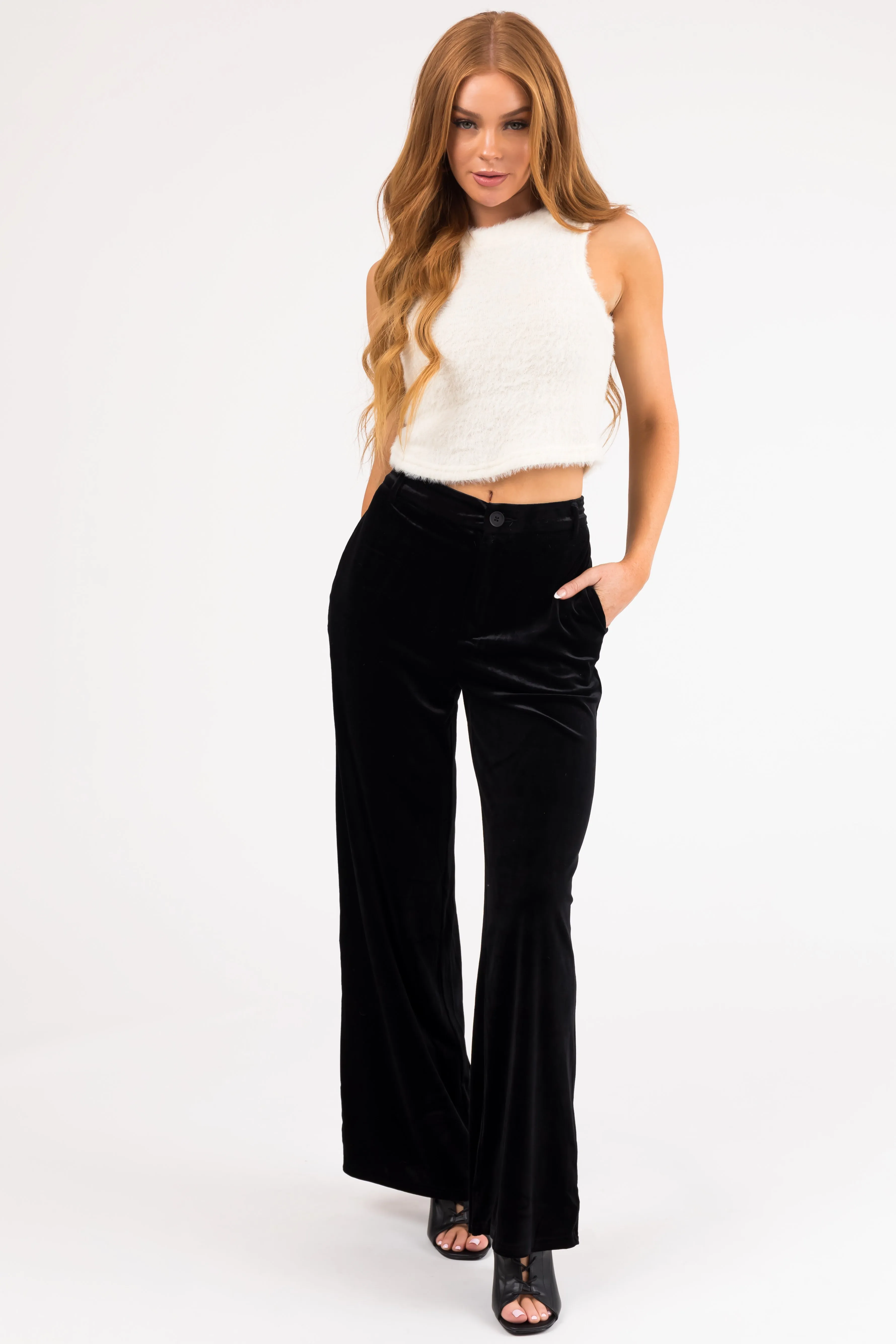Black Velvet Wide Leg High Waisted Pants sold by Lime Lush