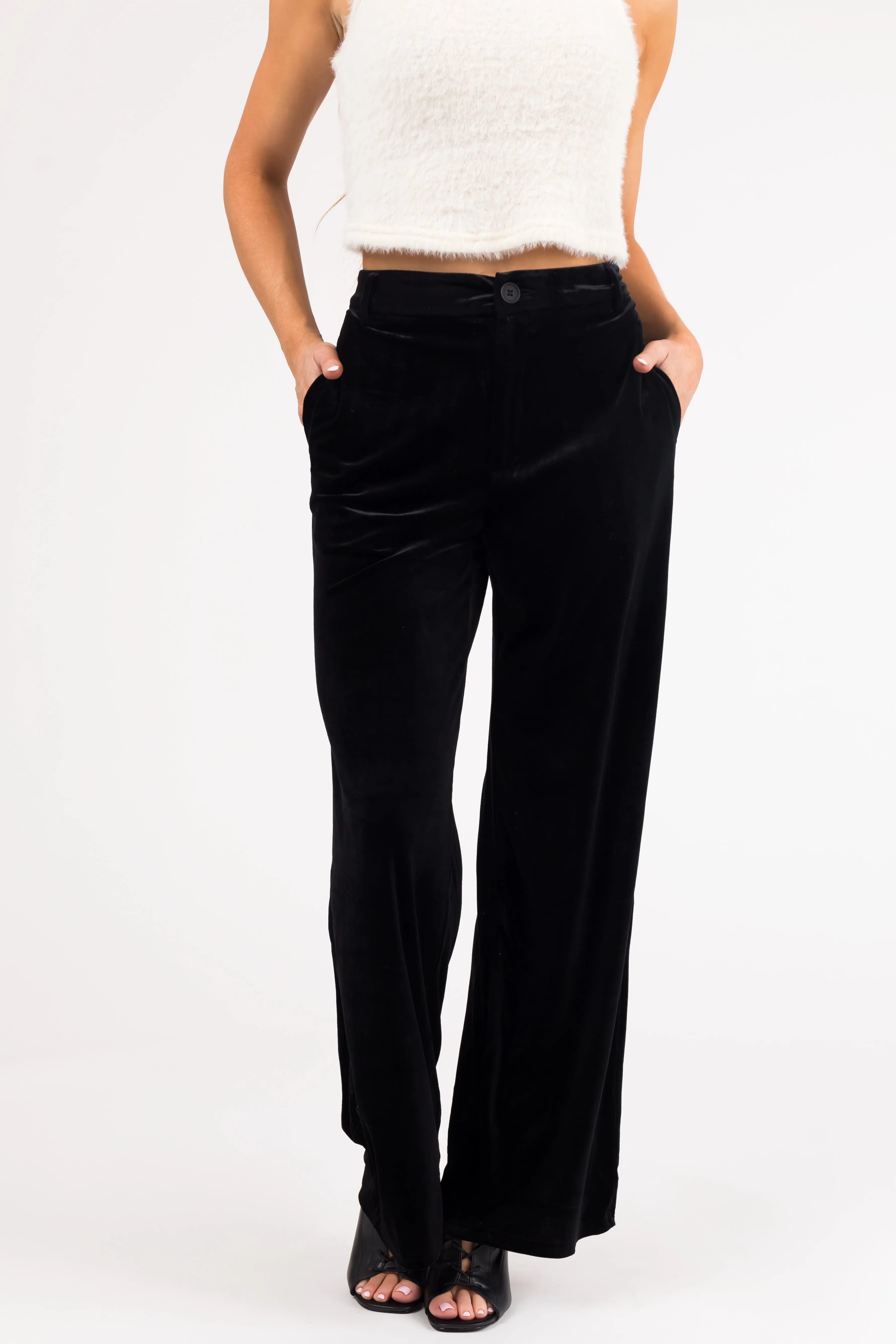 Black Velvet Wide Leg High Waisted Pants sold by Lime Lush product image thumbnail 2
