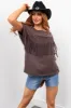 Dark Taupe Fringe Short Sleeve Knit Tee sold by Lime Lush