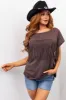 Dark Taupe Fringe Short Sleeve Knit Tee sold by Lime Lush