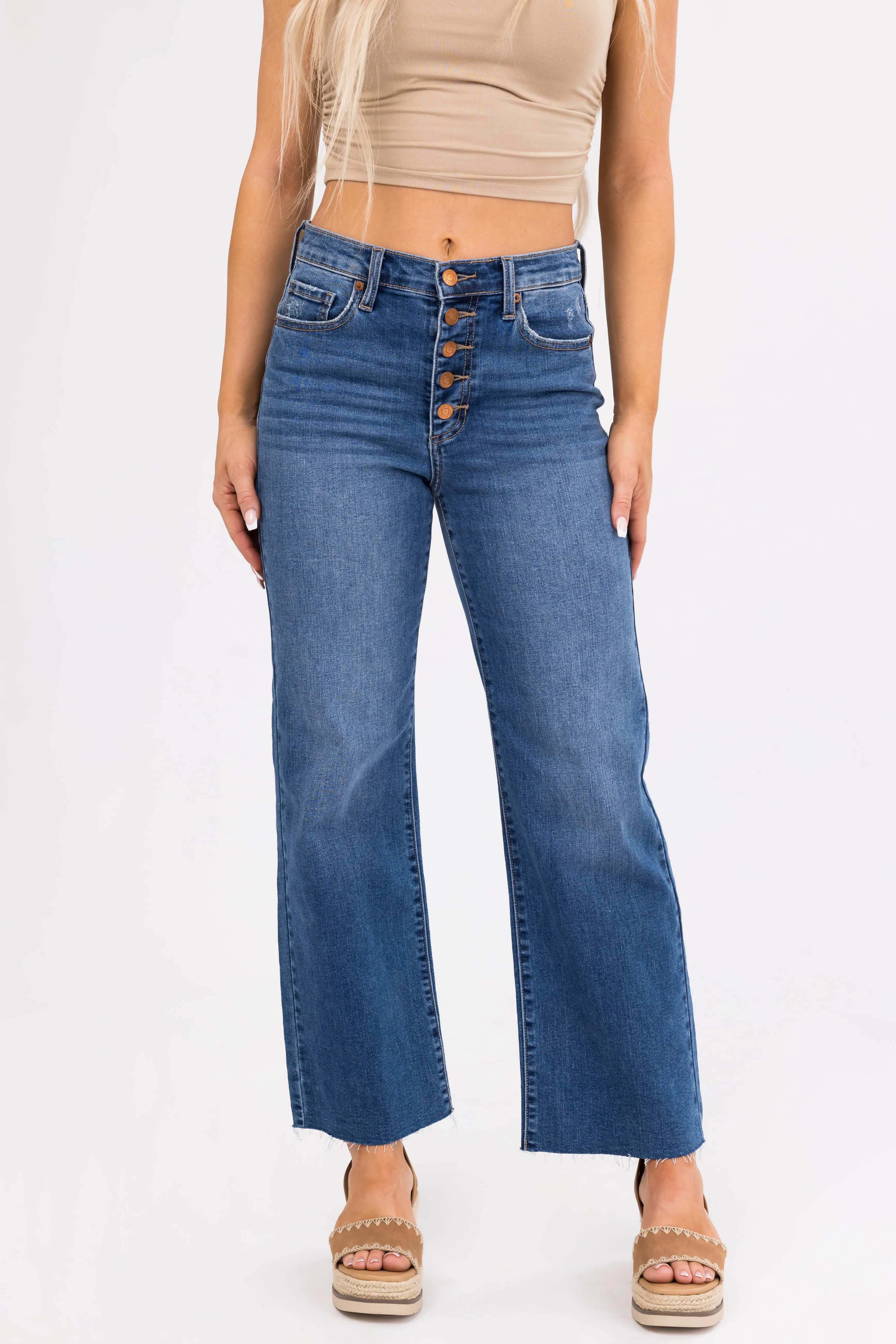 Sneak Peek Medium Wash High Rise Wide Leg Jeans sold by Lime Lush product image thumbnail 2