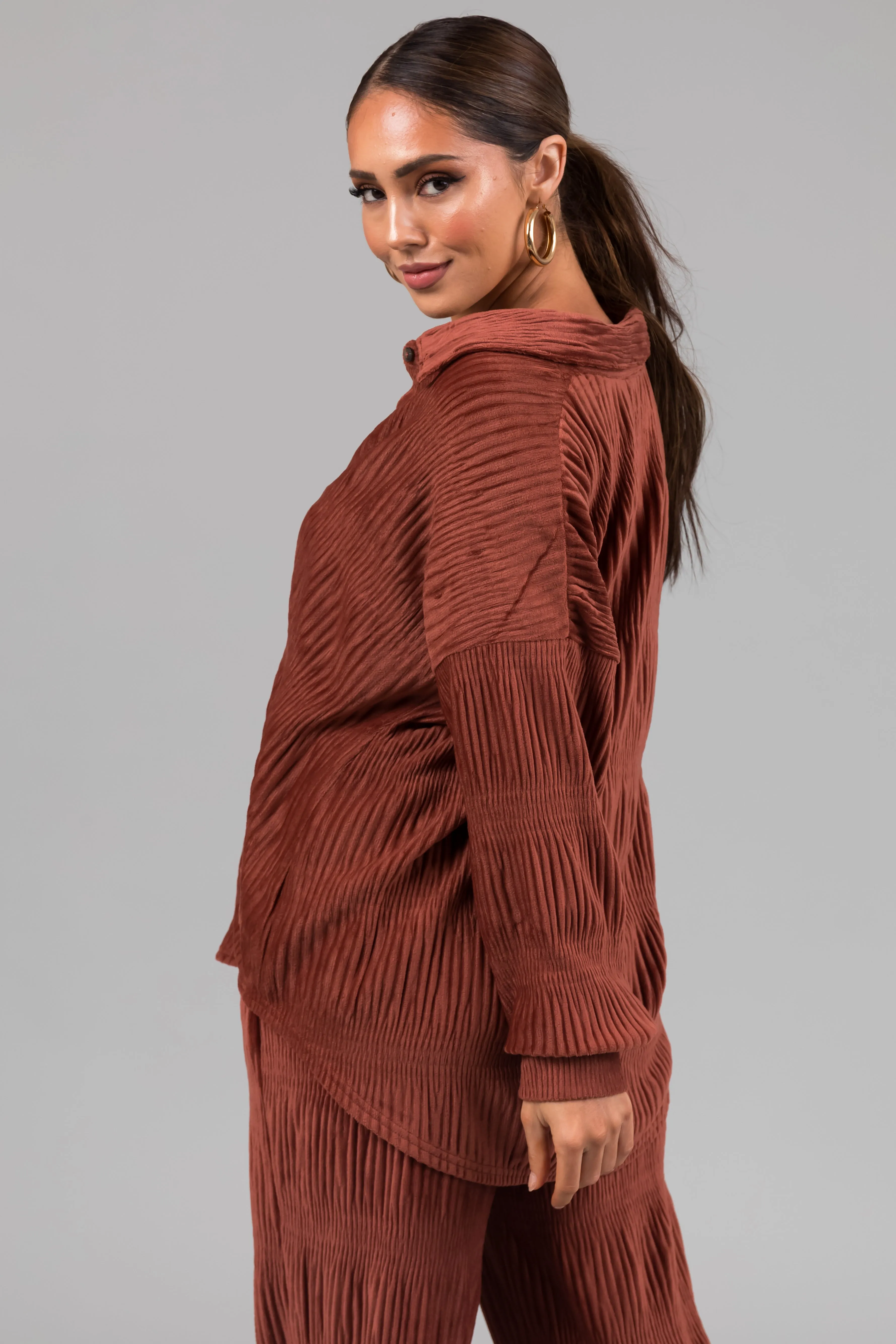 Marsala Super Soft Crinkle Velvet Button Up Top sold by Lime Lush product image thumbnail 4