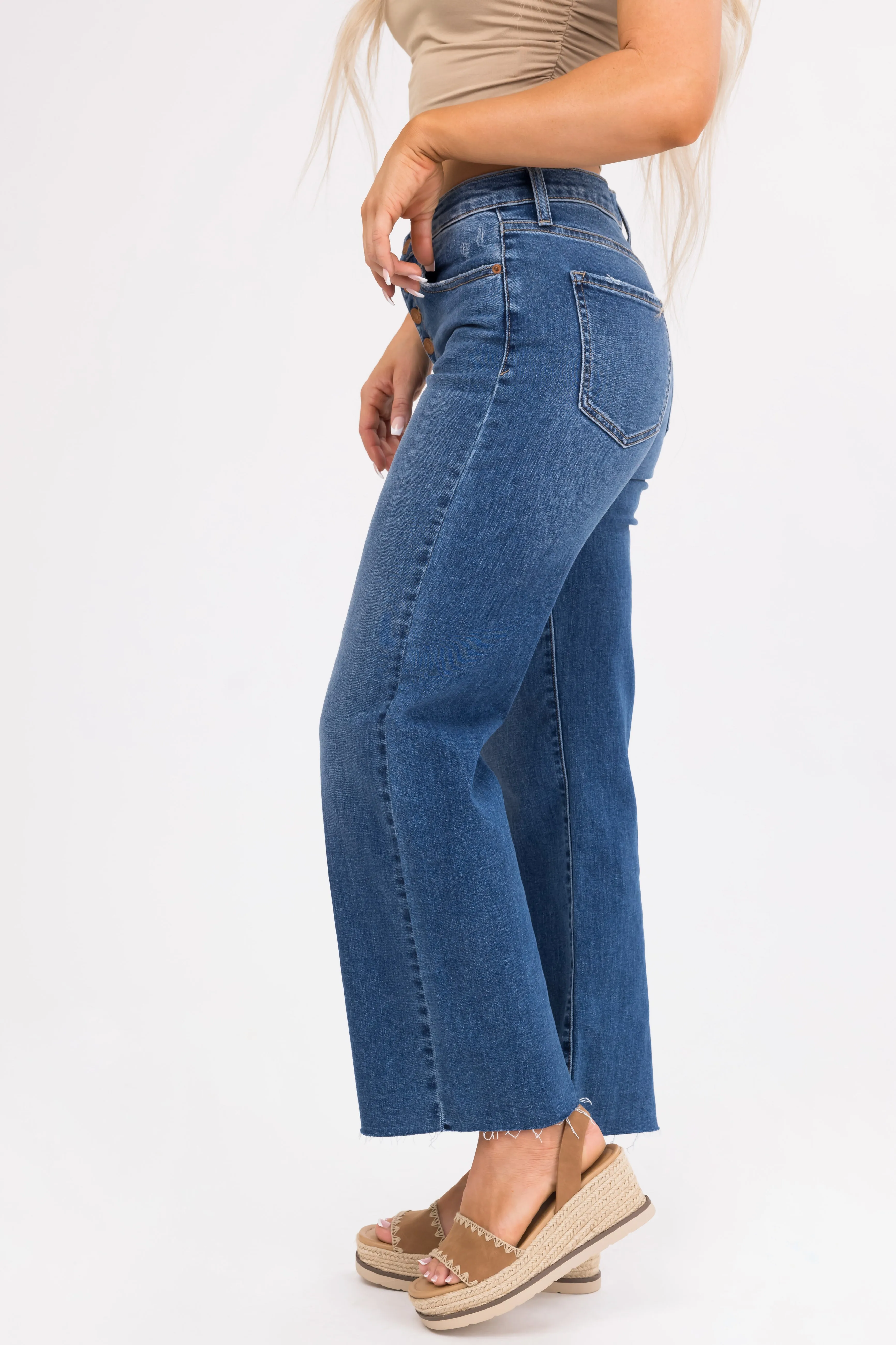 Sneak Peek Medium Wash High Rise Wide Leg Jeans sold by Lime Lush product image thumbnail 3