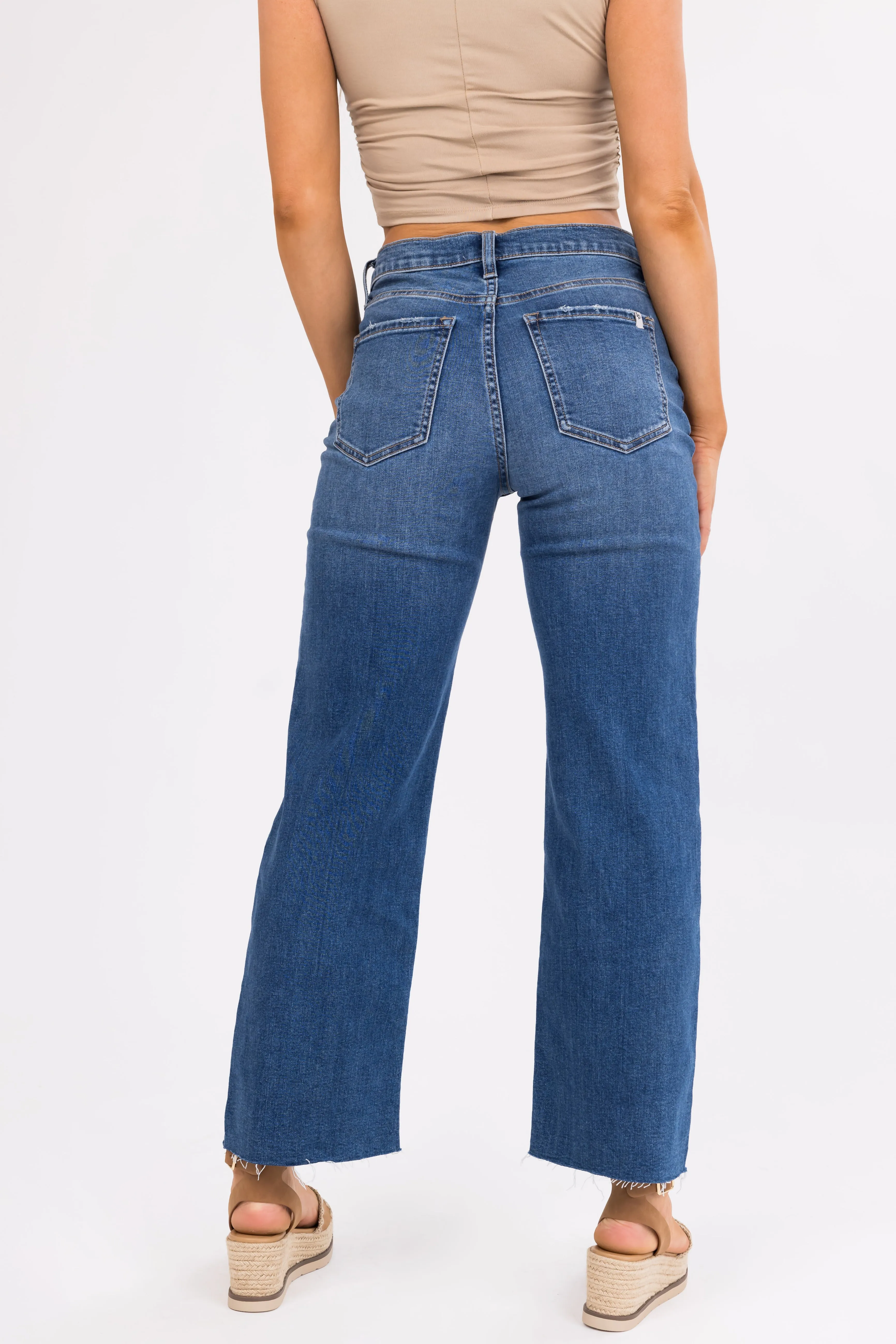 Sneak Peek Medium Wash High Rise Wide Leg Jeans sold by Lime Lush product image thumbnail 4