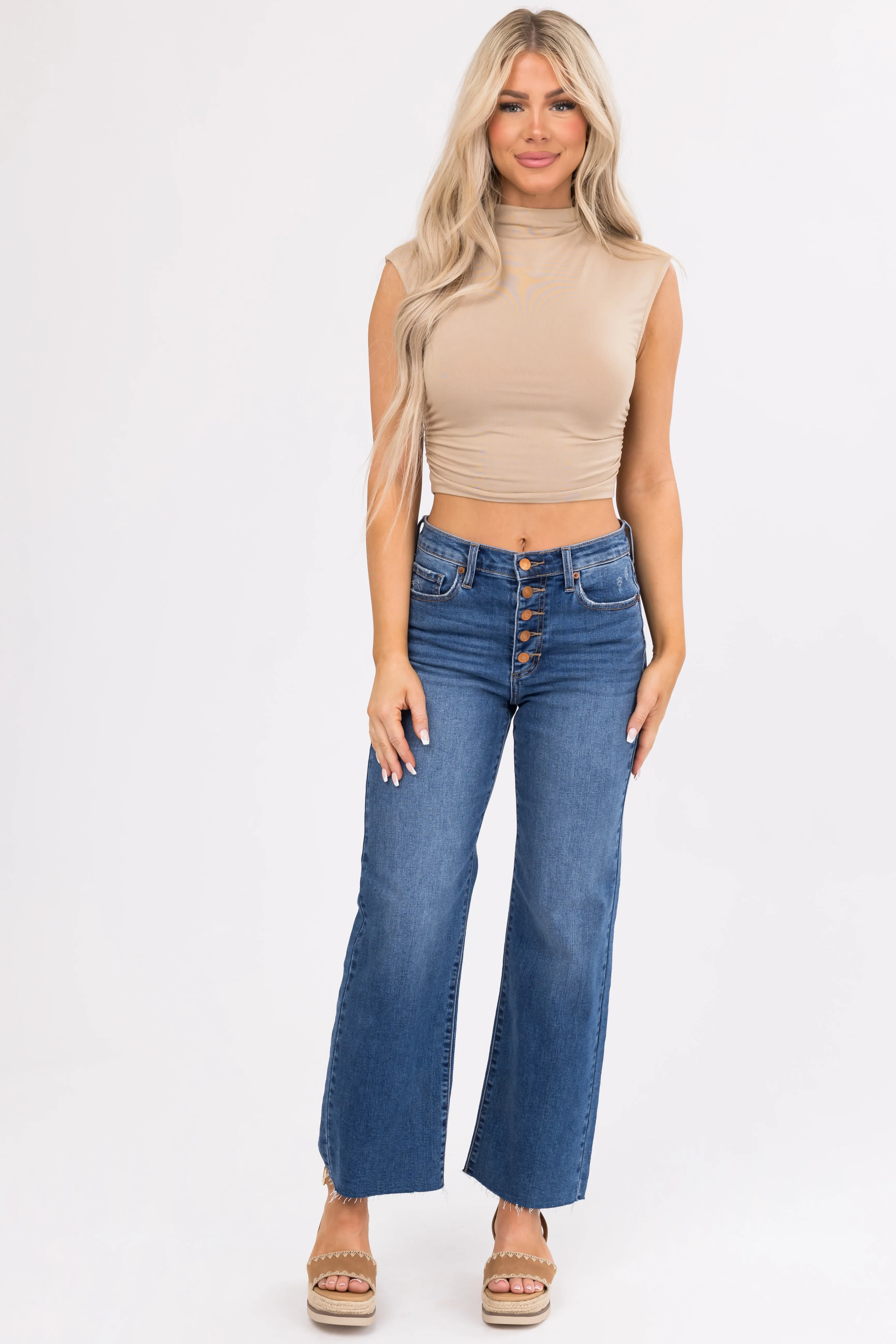Sneak Peek Medium Wash High Rise Wide Leg Jeans sold by Lime Lush product image thumbnail 5