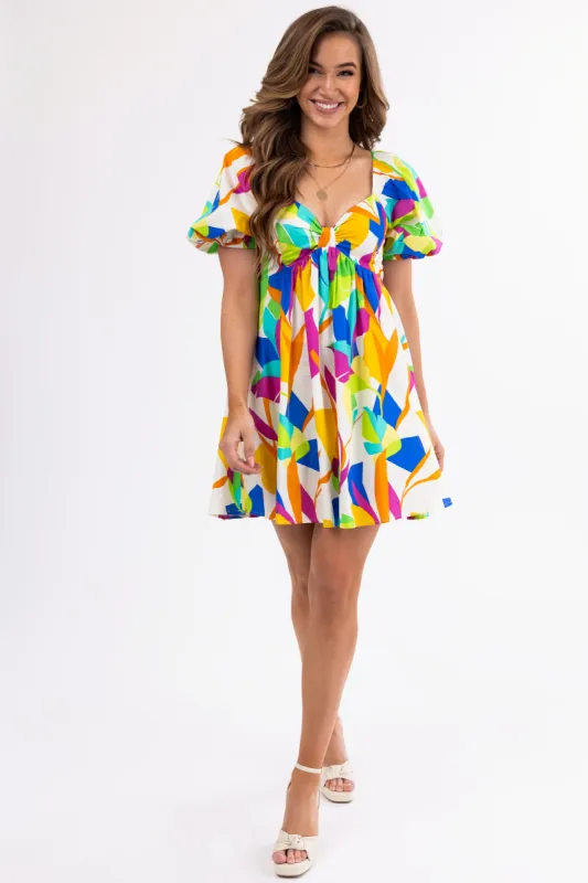 Flying Tomato Ivory Abstract Print Mini Dress sold by Lime Lush