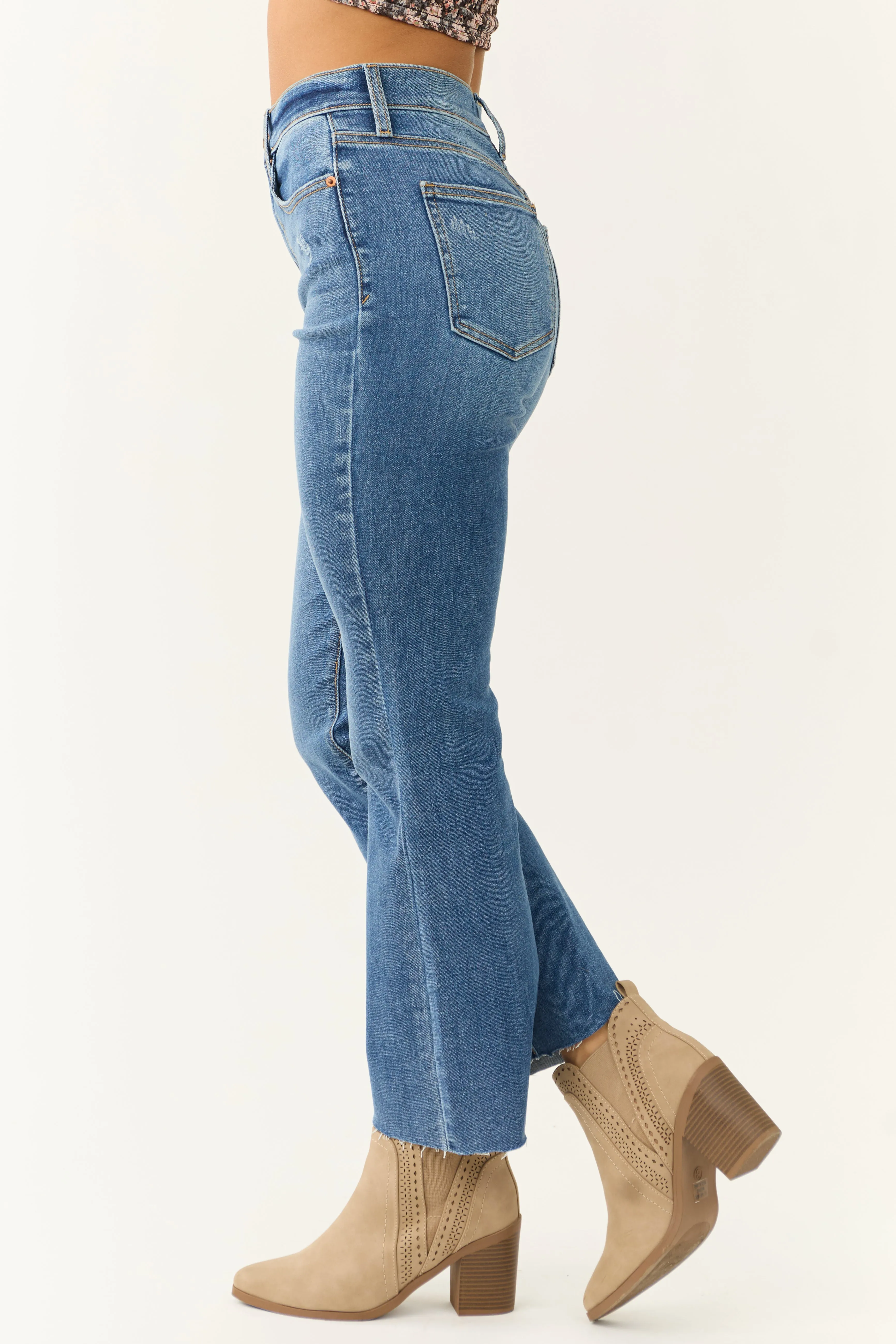 Sneak Peek Medium Wash High Rise Cropped Jeans sold by Lime Lush product image thumbnail 3