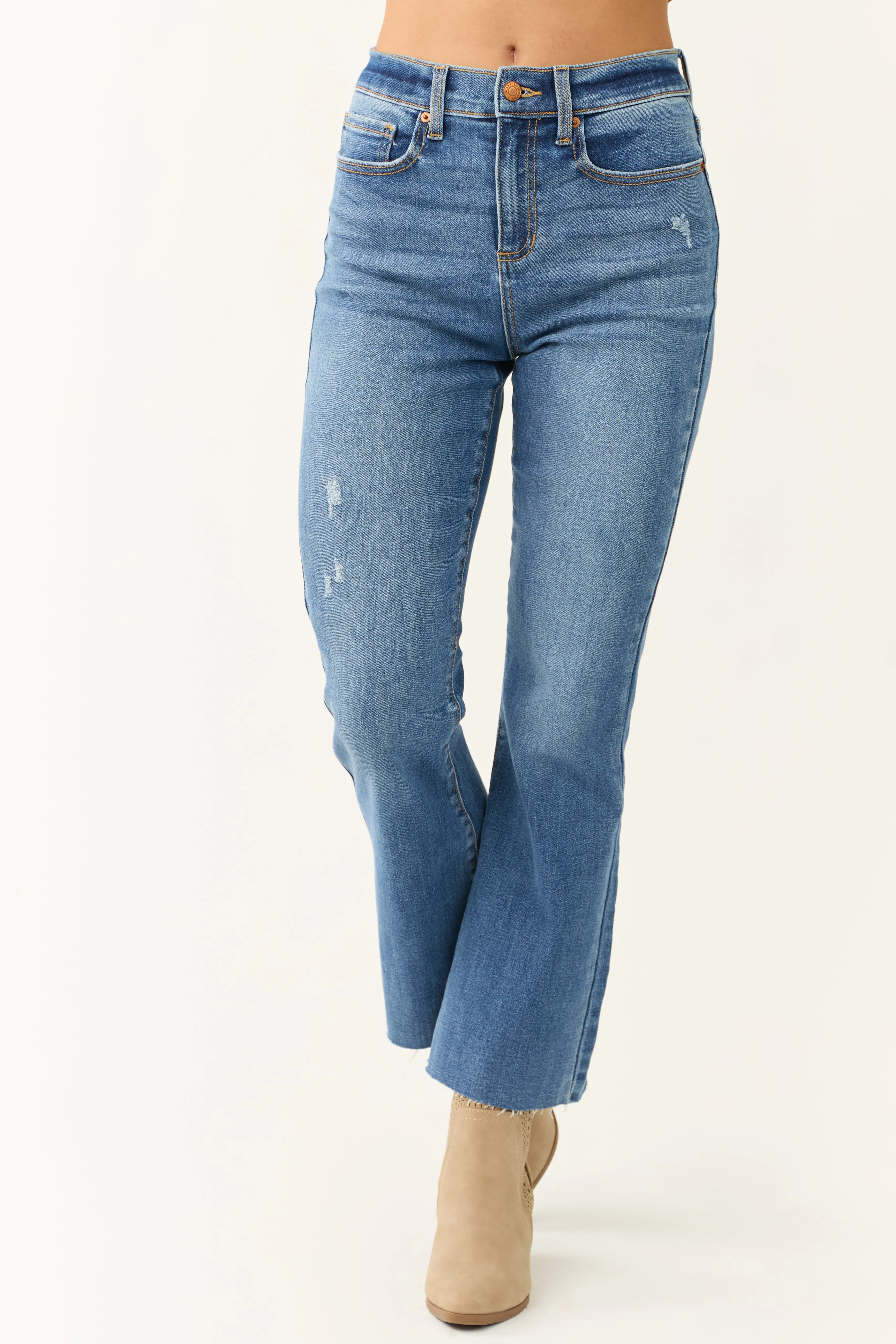 Sneak Peek Medium Wash High Rise Cropped Jeans sold by Lime Lush