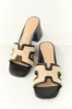 Black Slip On Raffia Cut Out Strap Block Heels sold by Lime Lush