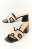 Black Slip On Raffia Cut Out Strap Block Heels sold by Lime Lush