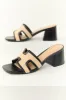 Black Slip On Raffia Cut Out Strap Block Heels sold by Lime Lush