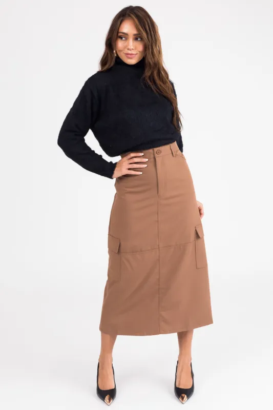 Brown Sugar Cargo Midi Skirt with Pockets sold by Lime Lush