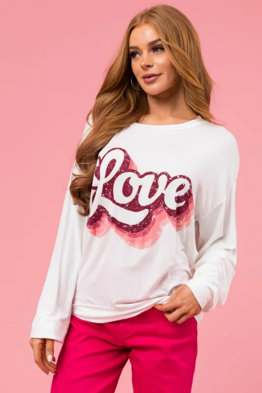 Off White 'Love' Graphic Long Sleeve Knit Top made by BiBi