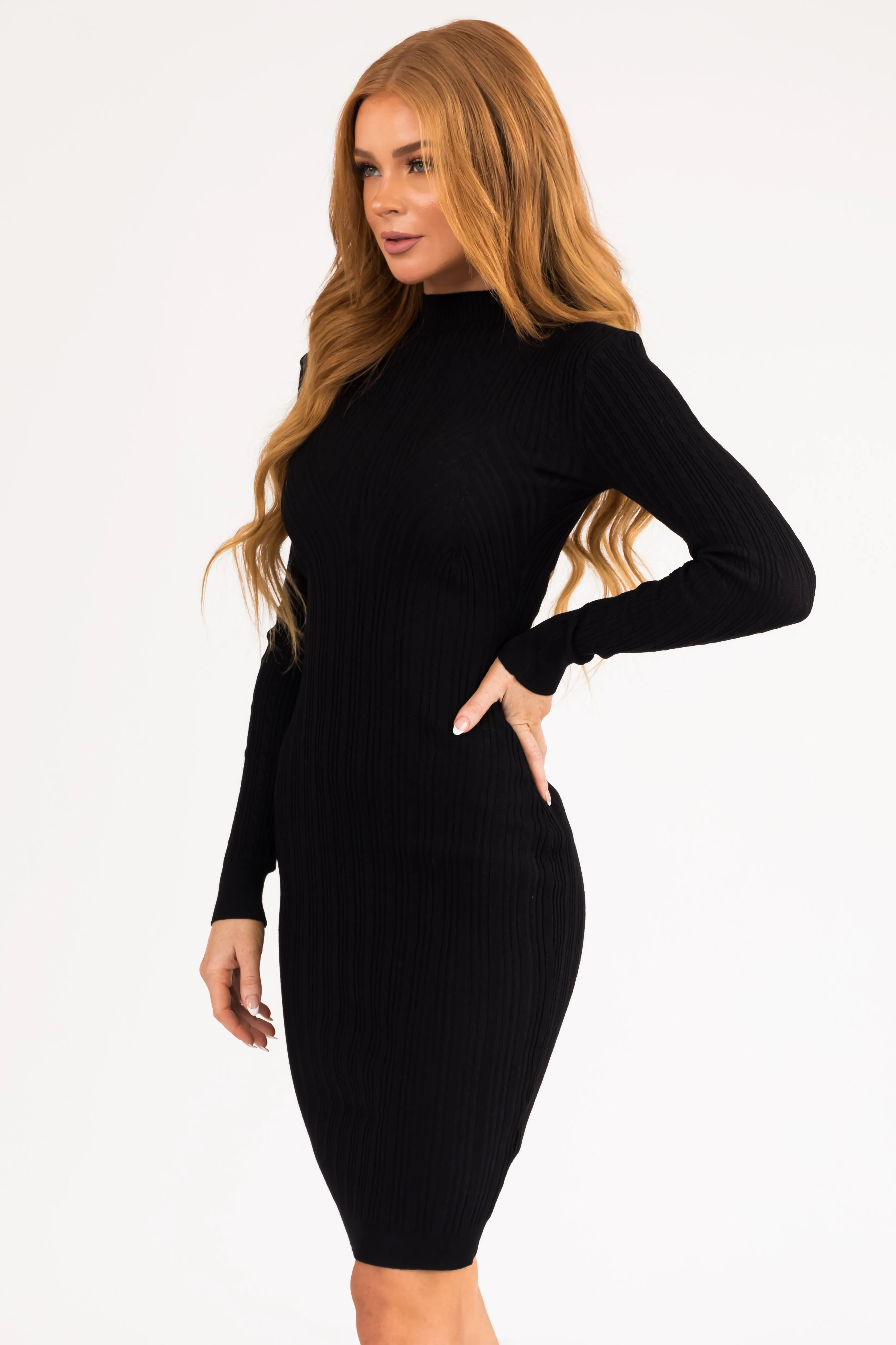 Black Cable and Ribbed Knit Short Dress sold by Lime Lush product image thumbnail 4