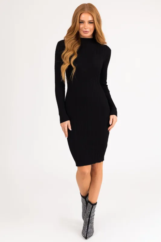 Black Cable and Ribbed Knit Short Dress sold by Lime Lush