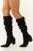 Black Faux Suede Drawstring Thigh High Boots sold by Lime Lush