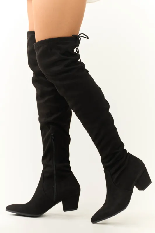 Black Faux Suede Drawstring Thigh High Boots sold by Lime Lush
