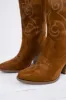 Caramel Knee High Block High Heel Western Boots sold by Lime Lush