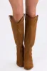 Caramel Knee High Block High Heel Western Boots sold by Lime Lush