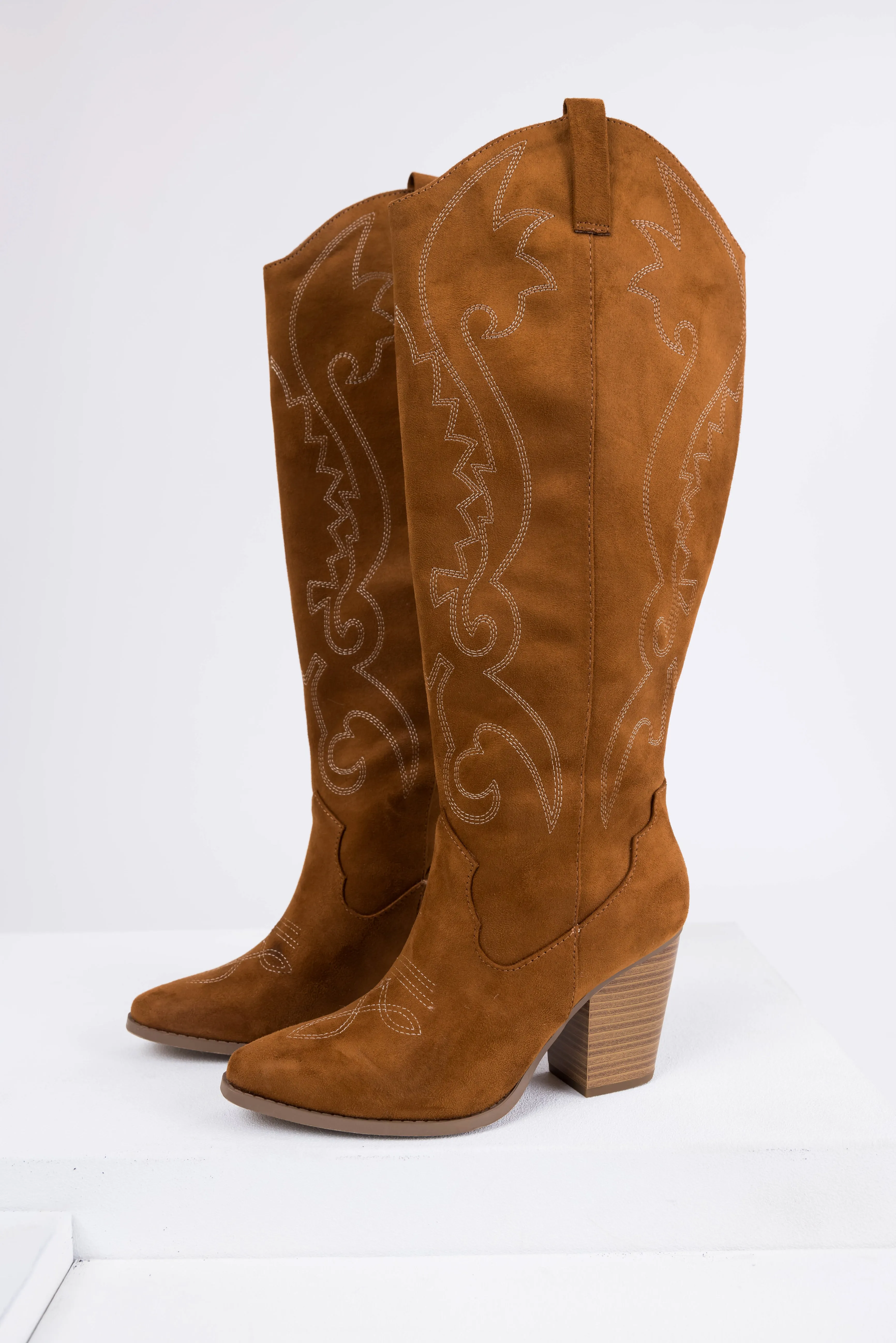 Caramel Knee High Block High Heel Western Boots sold by Lime Lush product image thumbnail 2