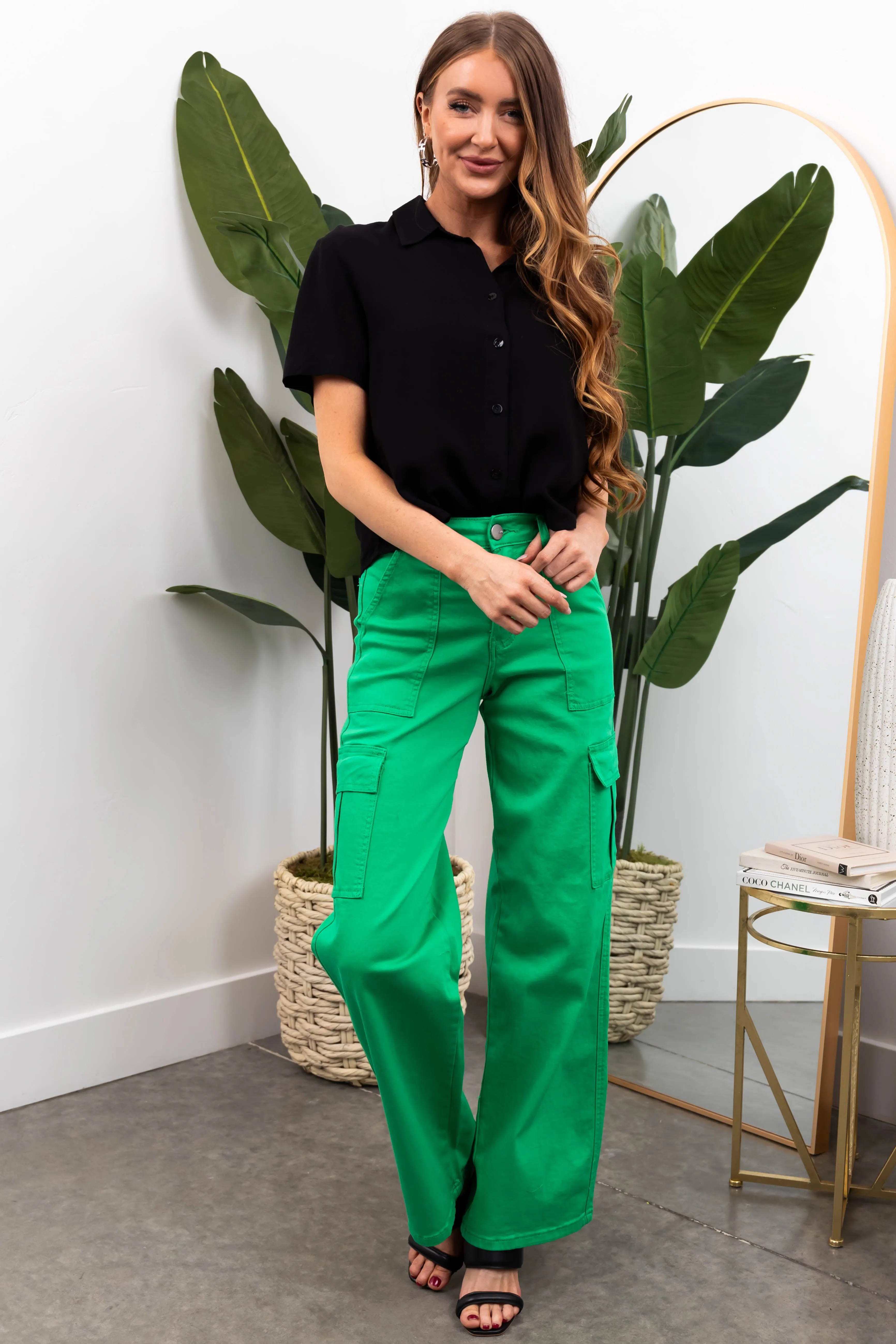 Denim Zone Kelly Green Super Stretchy Cargo Jeans sold by Lime Lush product image thumbnail 4
